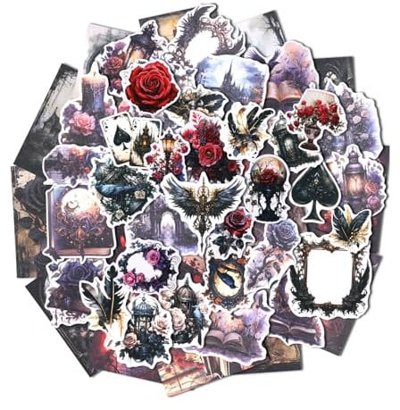 80pcs Gothic Stickers - Aesthetic Goth Style Waterproof Black Rose Dark Aesthetic Label Stickers for Water Bottle, Guitar, Laptop