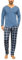 Irdcomps Schlafanzug Herren Lang Pyjama Baumwolle Nachtwäsche Set Männer Karierter mit Knöpfen Blau L