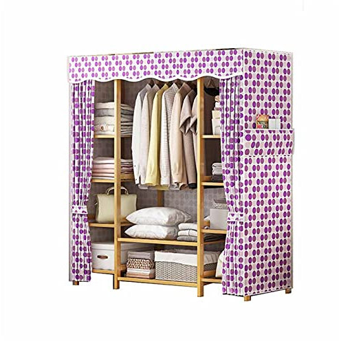 Freistehender Kleiderschrank, lila Stoffschrank, Lagerregale, Segeltuch-Faltschrank mit Seitentaschen (Größe: 165 x 35 x 127 cm) (Lila, 165 x 35 x 127 cm)