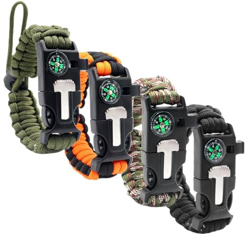 Bracelets de Survie en Paracorde, Bracelet Paracorde Survie pour Homme Femme, 5 in 1 Allume-feu en silex et Acier, Sifflet, Boussole, Mini Scie, Corde de Parachute,pour Camping,Survie en Pleine Nature