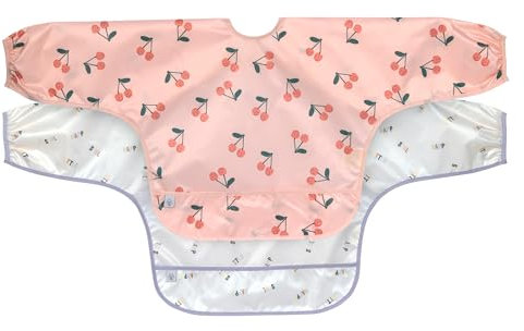 LÄSSIG Baby Langarmlätzchen Set (2 St.) zum Binden Auffangschutz/Long Sleeve Bib Happy Fruits Cherry