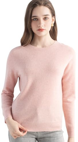 Chanyarn Maglione da Donna 100% Puro Cashmere 2024 Autunno Inverno Girocollo Manica Lunga Pullover Lavorato a Maglia (Pink,L)