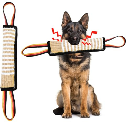 ASOCEA Dog Tug Toy Bite Jute Squeaky Pillow with 2 Handles for Tug of War | Tough Pull Toy Interactive for Medium to Large Dogs, Ideal for Training with Lasting Durability