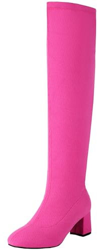 Onewus Moda Donna Sintetico Camoscio Stretch Robusto Stivali Lunghi, Fucsia, 41 EU