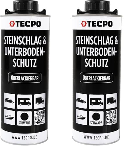 TECPO Unterbodenschutz Bitumen, 2 Liter überlackierbar schwarz dauerelastisch in Saugdose, Karosserieschutz Steinschlagschutz Rostschutzmittel Korrosionsschutz UBS mit Anti-Dröhn-Wirkung