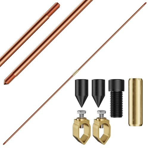 MOKIKUBA 8ft Ground Rod Kit 5/8” Clad Copper Grounding Rod with Grounding Clamp for Electrical Grounding bar for Electric Fences Satellite Dishes Generator Grounding Earthing