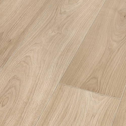 Monz 52483 Oak Light Beige Wood Effect Click Laminate Flooring - Plank (7mm), For Home, Suitable for underfloor heating-Contains 9 Planks-Covers 2.24 sqm