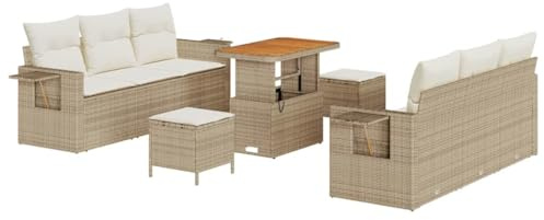 vidaXL Garten-Sofa-Set 9 pcs Beige Poly-Rattan, Garten und Terrasse, modernes Outdoor-Sofaset, Robustes Möbel, stylische Sitzgelegenheiten, vielseitige Lounge-Ausstattung