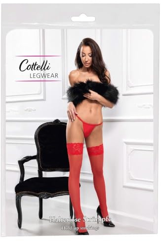 Cottelli Legwear Damen Halterlose Strümpfe, Rot, 3