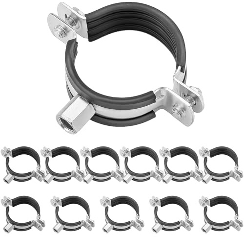 Lot de 12 colliers de serrage en acier - 50 mm - Colliers de serrage en métal - Inserts d'isolation acoustique