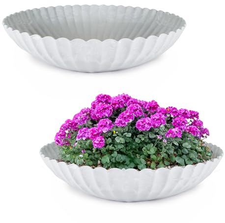 matches21 HOME & HOBBY Gewellte Pflanzschalen für draussen in 35 x 9 cm hell-grau marmoriert als wetterfeste Blumen-Schalen