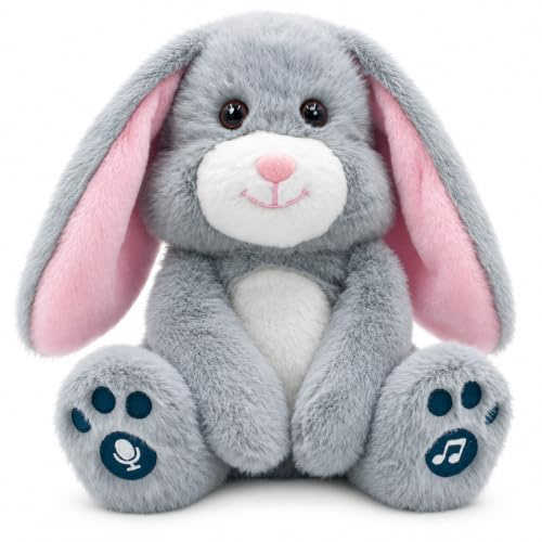 YH YUHUNG Juguete interactivo de peluche parlante de conejito de Pascua, repetición y grabación de voz, 10 canciones con orejas batiendo, control de volumen, relleno animado de conejo de peluche para