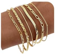 ZOERAY Armband Damen Gold Silber Set Wasserfest 18K Vergoldet Armbänder | Stapelbare Armkette Gold Silber,Verstellbare Mehrere Armbander Twist Figaro Schlange,Modeschmuck Geschenk Set Frauen Mädchen