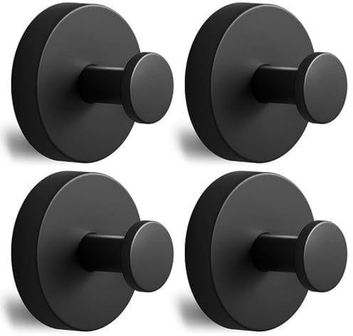 4-Pack Drill-Free Suction Cup Hooks, Stainless Steel Strong Vacuum Hooks for Bathroom Shower, Waterproof No Trace Towel Hangers, Only for Smooth Flat Surfaces (Matte Black)