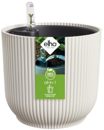 elho All-in-1 Vibes Round 25 + Swi 24-100% Recycled Plastic - Plant Pots Indoor - Ø 25 cm - White/Linen White