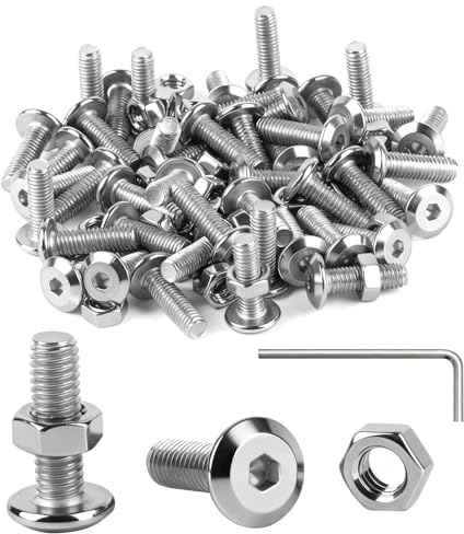 XUIIOSOOKP 100 Stück M5 Schrauben Set M5x16mm Edelstahl mit Muttern | Flachkopfschrauben M5 mit Innensechskant Edelstahl Linsenkopf Maschinenschrauben mit Muttern Schraubenschlüssel Set 100 Stk