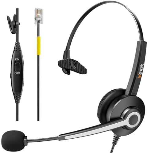Wantek Telefon Headset mit Geräuschdämpfungsmikrofon, RJ9 Büro Telefon Headsets kompatibel mit Avaya Voip Telefon Grandstream Cisco Panasonic