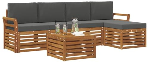 vidaXL Sofagarnituren 6 pcs Natur und Anthrazit Massivholz Akazie, Moderner Garten-Sofa, haltbare Terrasse Sitzgelegenheiten, bequemes Lounge-Möbel für draußen