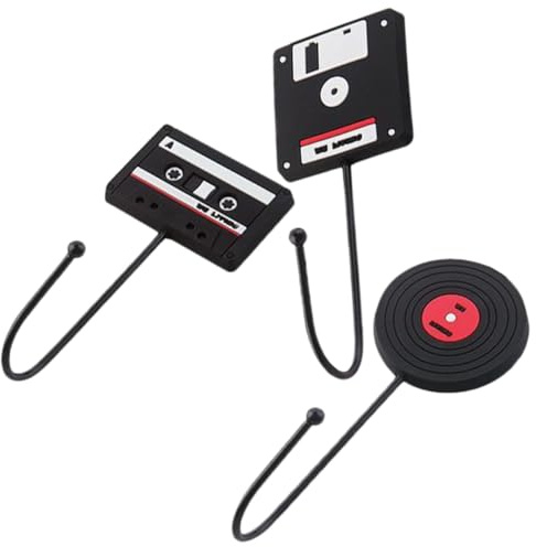 Schallplatten Haken 3stücke Eisen, Weihnachten Party Wandhaken Schwarz | Retro Design, Einfache Montage ohne Bohren, Hinterlässt keine Spuren, für Taschen und Hüte im Wohnzimmer