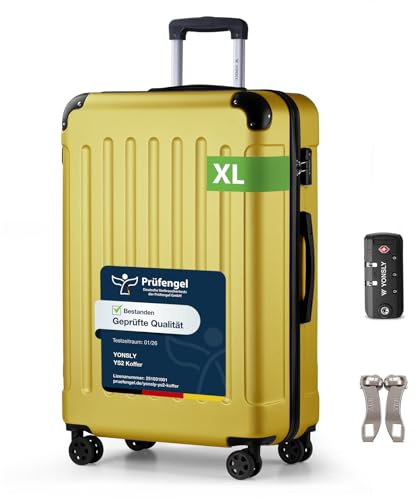 YONSLY Suitcase, TSA-Schloss YKK-Reißverschluss Reisekoffer, Hartschalenkoffer, Gepäck Trolley, 4 Rollen Rollkoffer Handgepäck (Gelb, XL)