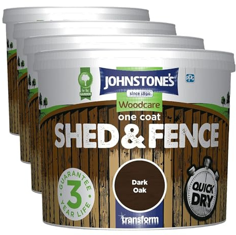 Johnstone's Woodcare One Coat Shed and Fence Treatment - Dark Oak 5L (Pack of 4)