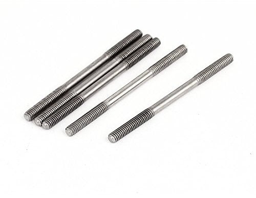 sourcing map Goujon Double Extrémité Fileté Vis Boulon 304 Inox Acier M4 x 60mm 5Pcs