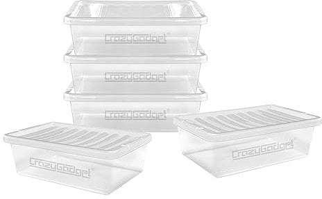 CrazyGadget® 32L 32 Litre Large Big Plastic Storage Clear Box Strong Stackable Container - Made In U.K. - Pack of 5