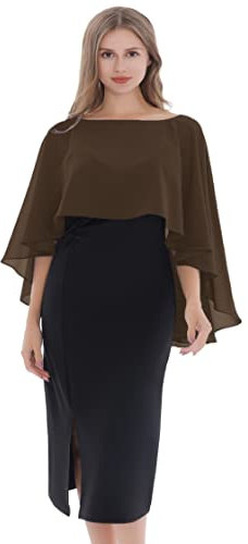 Baoqiya Damen-Capelett-Schals und Wraps für Abendkleider, weicher Brautjungfern-Schal, Chiffon-Umhang, Hochzeitsvertuschung, Braun, Einheitsgröße