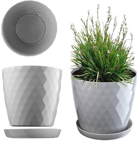 KADAX Flowerpot, una casseruola per fiori e piante con sottobicchieri, fioriere luce e materiale resistente Una pentola decorativa per piante (12 cm, grigio)