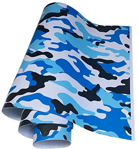 LKXHarleya Black Camo Vinyl Wrap Camouflage Auto Vinyl Aufkleber FüR Auto Styling Fahrrad Computer Laptop Roller Motorrad, Hellblau, 50x500 cm