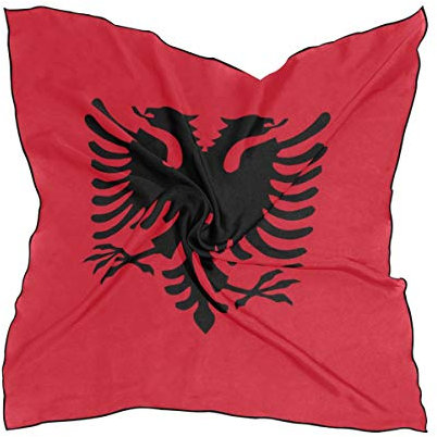 Albanien Flag Damen Quadratischer Schal Halstuch Kopftuch 60 x 60 cm mit 10 Bobby Pins