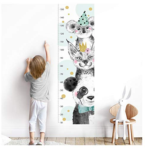 Little Deco Wandtattoo Wandsticker Kinderzimmer Junge Messlatte | 150 cm Panda Luchs Koala türkis | Tiere Waldtiere Kinder Aufkleber Wanddeko DL349