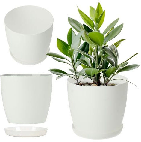 KADAX Pot de Fleurs 25 cm en Plastique avec Soucoupe et Finition Mate Élégante, Cache-Pot pour Une Décoration Intérieure Raffinée et Moderne (Blanc)