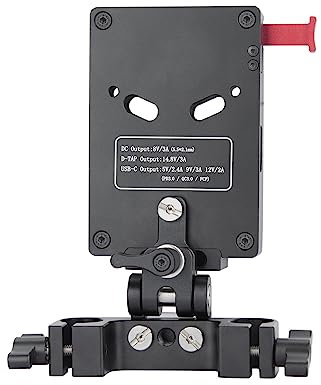 Nitze V Mount Battery Plate mit 15mm Stangenklemme und Verstellbarem Arm, V Mount Platte 8 V/3 A DC, 14.8 V/3 A D-Tap und PD 3.0 USB-C-Ausgangsanschlüsse V Mount Battery Adapter Plate–N21-D7B
