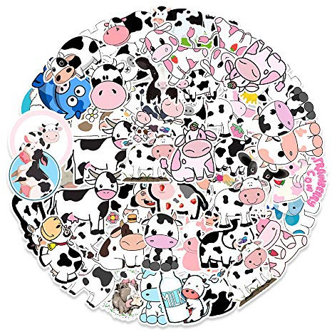 Cow Stickers for Teens Boys Girls Kids, Cute Vinyl Waterproof Stickers for Laptop Flasks Water Bottle Cup Bike Phone Notebook Scrapbook Tablet Car, Unique Cartoon Animals Decals Pack[Cow -50Pcs]