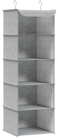 SONGMICS Hängeorganizer, Schrank-Organizer, Hängeregal, Hängeaufbewahrung, faltbar und platzsparend, Metallhaken und Bambus-Einsätze, leinenartige Textur, hellgrau RCH005W01