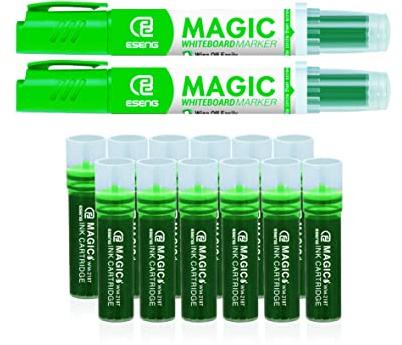 ESENG® Marqueur pour tableau blanc Magic WM-218 (12 cartouches + 2 marqueurs, vert)