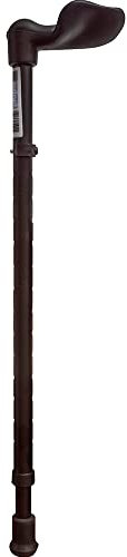 Ergonomic Handled Walking Stick - Right Handed Palm Grip - Telescopic Height - 14 Height Settings - Non-Slip Rubber Ferrule - Matt Black
