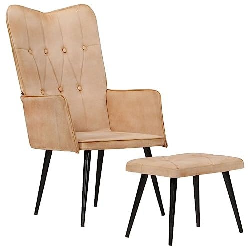 vidaXL Ohrensessel mit Hocker Relaxsessel Fernsehsessel TV Sessel Polsterstuhl Relaxstuhl Polstersessel Armsessel Wohnzimmer Creme Canvas