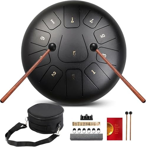 VAYOTOY Tongue Drum Zungentrommel Schlagzeug Instrument 10 Zoll 11 Noten Hand Pan Stahlzungentrommel Steel Tongue Drum mit Trommelschlägeln, Trommelschlägeln Tragetasche Note Sticks für Meditation