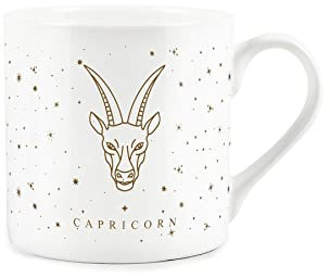 Purely Home Capricorn Gold Star Sign Mug - Fine Bone China White Mug Coffee/Tea Present Zodiac Gift