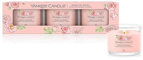 Yankee Candle Scented Candles Gift Set | Fresh Cut Roses Filled Votive Candles | Soy Blend Wax Mix | 3 Count