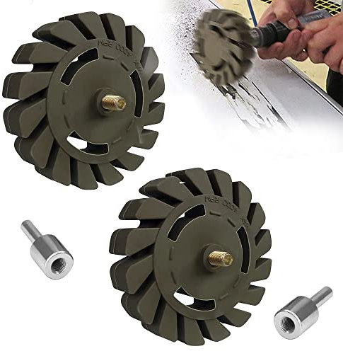 TUCANA Green Rubber Eraser Wheel, Decal and Adhesive Remover Tool, Remove Stripes, Stickers and Graphics on Car, RVs, Boat and Trucks 4-inches Diameter, 1 Inch Thick with Drill Adapter (Pack of 2)