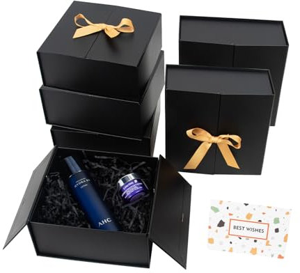 CHARMGIFTBOX Schwarz Geschenkbox Groß, 22 x 21 x 6,5cm, 6 Stück Geschenkboxen mit Deckle und Premium-Band zum Verpacken von Hochzeiten und Geburtstagsgeschenken, Karton mit Doppeltür-Design