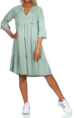 Eight 2 Nine Damen Viskose Kleid LETN-067 Knielang mit 3/4-Ärmeln Jadeite Green XS