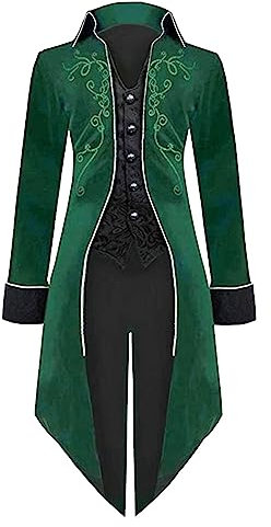 Frauen Vintage Slim Mittelalter Retro Halloween Punk Jacke Cosplay Kostüm Goldrand Mantel Jacke Gothic Frack Kostüm Vintage Halloween Mäntel Mittelalterliches Ritterkostüm Für Jungen (Green, XXXXXL)
