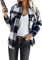 YMING Femme à Carreaux Veste Bûcheron Boutonnée à Manches Longues Chemise Boyfreind Blouse Veste Noir L