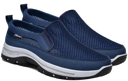 Herren Slip on Sneakers Sandalen mit Mesh Slip On Design Bequeme Turnschuh Leicht Walkingschuhe Atmungsaktiv Breite Slipper Schuhe,Blau,44/270mm