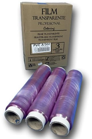 Almericorp® Lot de 3 rouleaux de film alimentaire transparent professionnel haute résistance 30 cm x 300 m Alimentation industrie tatouage