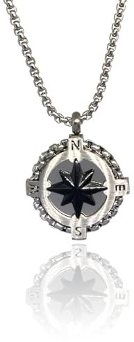 Starfunky Collier Rose des Vents Silver&Black (Moyenne), Unica, Acier inoxydable, Pas de gemme